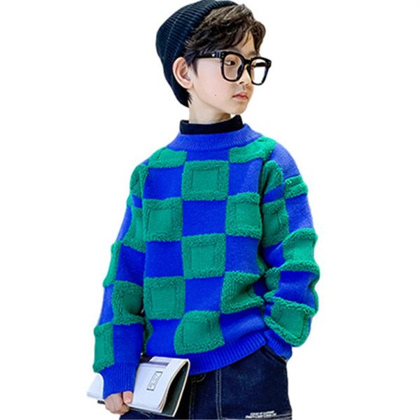 Pull coréen s enfants épaissir tricot bébé garçons pull enfants décontracté motif à carreaux chaud hiver adolescent vêtements 413 ans 230918