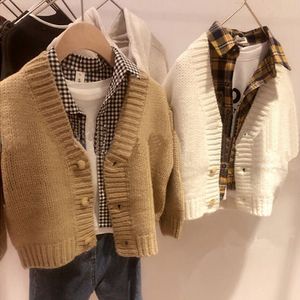 Pull Style coréen enfants automne et hiver Cardigan garçon pull tricoté fille Allmatch épais manteau 230619