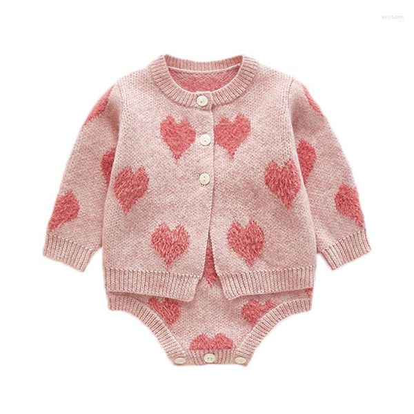 Jersey coreano para bebés y niñas, suéter con corazón, ropa de algodón, cárdigan rosa, tejido de manga larga, jersey de invierno para 1er cumpleaños, recién nacido