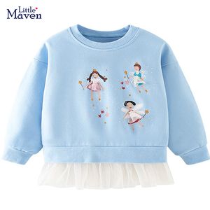 Pullover Little Maven Fashion Sweatshirt Blue Flower Fairy Pretty Tops Cotton Comfort en prachtig voor kinderen 2-7 jaar 220919