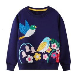 Pullover Little Maven Girls Sweatshirts dierenvogels met bloemen borduurwerk baby lange mouw sweatshirt voor kinderkleding 221122