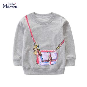 Pullover Petit maven Kids Vêtements Girls Sweatshirt Coton Printemps et Automne Tops Belle chemise grise pour bébé Girls 2-7 Année 220919