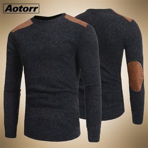 Pullover heren college stijl patch kleur contrast en verdikte ronde nek trui mannelijke mode dikke wollen trui gebreide 201126