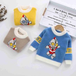 Trui Nieuwe Kinderen Mink Trui Herfst En Winter Jongens Trui Truien Cartoon Ultraman Patroon Kerstcadeau Voor Kinderen 0-7T Kleding HKD230719