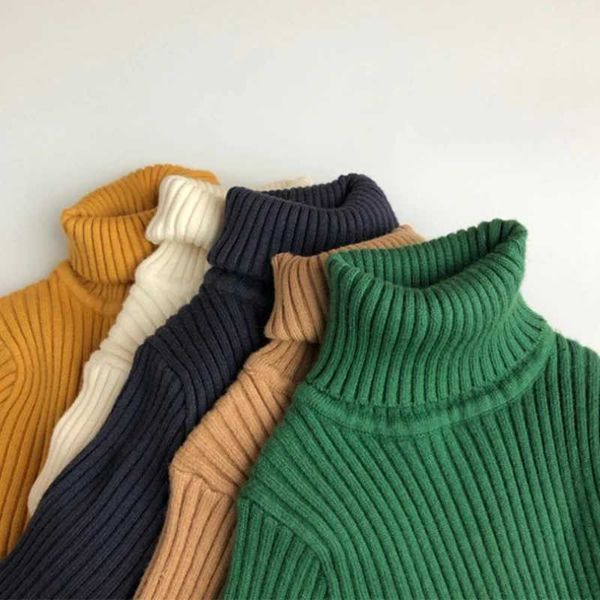 Pullover Nouveau pull pour enfants automne hiver garçons filles solide tricots pulls enfants pulls chaud col roulé bébé tricot JumperL2401