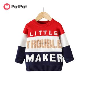 Pullover PatPat Kleuter Jongen Trendy Letterpatroon Colorblock Gebreide Trui HKD230719