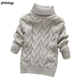 Trui PHILOLOGIE 2T-8T pure kleur winter jongen meisje kind dik Gebreide dieptepunt coltrui shirts effen hoge kraag trui 230830