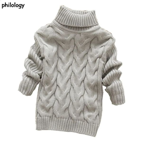 Pullover PHILOLOGY 2T-8T couleur pure hiver garçon fille enfant épais tricoté fond col roulé chemises solide col haut pull pull 231102
