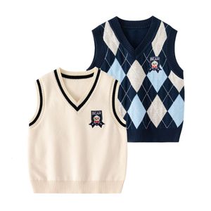 Trui Geruite Trui Tank Voor Jongen Meisje Peuter Kid Baby Lente Herfst V-hals Gebreide Top Herfst Mode Vest Gebreide kleding 28T 230619