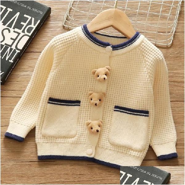 Jersey Plover Otoño Bebé Niñas Ropa Suéteres para niños Oso Cardigan Niño Ropa de manga larga 18M-8 años 2021 Entrega de gota Dh9Ad