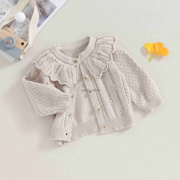 Jersey Princesa Bebé Niñas Punto Cardigan Suéter Lindo Muñeca Collar Ganchillo Botón Cierre Ropa Prendas de abrigo Invierno Niños Tops TrajesL231215