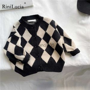 Pull RiniLucia Automne Hiver Enfants Chandails À Manches Longues À Carreaux Enfants À Tricoter Cardigan Lâche Tops Filles Chandails Manteau Fille Vestes HKD230719