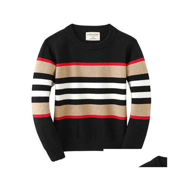 Pull Printemps Automne Enfants Stripe Casual Plovers Pull Col Rond Enfants Doux Laine Vêtements Pour Garçons Filles Chandails Bébé Tricot Otwl2