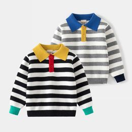 Pull rayé garçons pulls enfant en bas âge bébé col Polo enfants tricots hiver vêtements pour enfants 230918