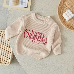 Pullover Suefunskry nouveau-né bébé fille garçon tricoté à manches longues automne hiver pull noël lettre imprimer pull ample décontracté TopsL231215