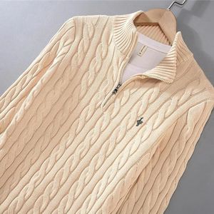 Pull tricoté chaud pour hommes, col roulé, couleur unie, demi-fermeture éclair, manteau d'hiver 100% coton, paon numérique décontracté, 240104