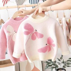 Pull Pulls Fille Libellule Motif Vison Polaire Vêtements D'hiver Enfants Pull Tricots Pull Enfants Vêtements 20220831 E3