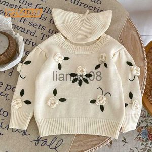 Pull doux bébé filles chandails automne enfants bébé filles à manches longues fleur broderie tricot pulls enfants chandails x0818