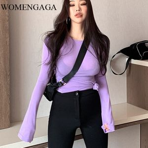 pull tee sexy Mode Femmes t-shirt skinny Tops Moulante Coton À Manches Longues t-shirt Filles Automne violet mujer de moda HOZT 210603