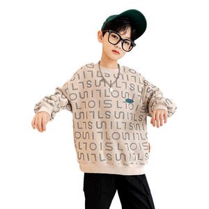 Pullover tiener mode -tops voor jongens katoen sweatshirts kinderen lente herfst brief print lange mouw t shirts 6 8 10 12 14 jaar 220924