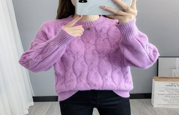 Pullover Teens Big Girl Child Blue Oneck Ed Sweater Femmes Automne Spring Long Scoeve Cashmere Playovers Femme Jumper tricoté9856044