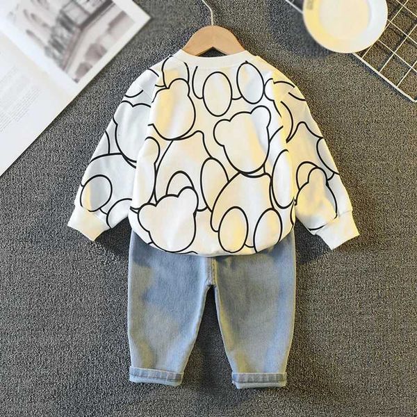 Pull-over pour bébé garçon, vêtements à la mode, sweat-shirt imprimé de dessin animé + jean, ensembles d'automne pour enfants, costumes en Denim à manches longues, vêtements pour enfants