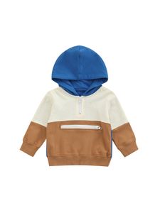 Pullover peuter babyjongens hoodie top kleurblok met lange mouwen sweatshirt met capuchon met ritszak casual herfstkleding 221122