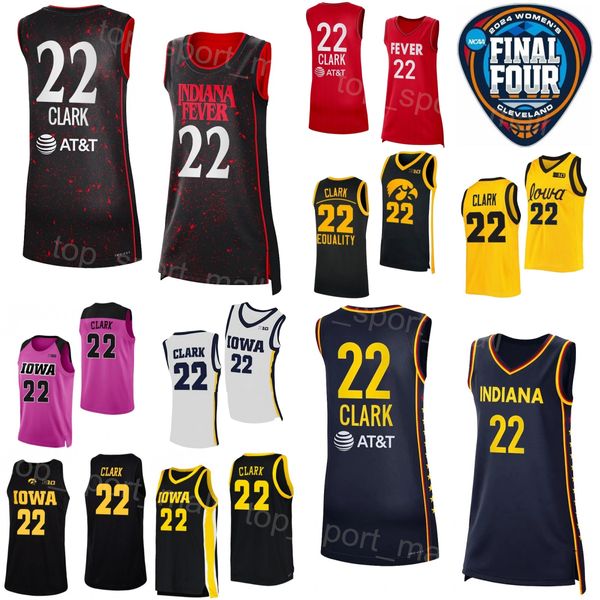 Hommes Kids Femmes 22 Caitlin Clark Basketball Indiana Fever Jerseys 2024 Iowa Hawkeyes 45 Hannah Stualke 20 Kate Martin 3 Sydney Affolter 1 Molly Davis Shirt Final Four