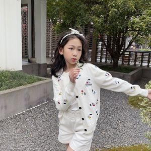 Jersey Cárdigan bordado de algodón suave blanco para niñas LAB CICI 230828