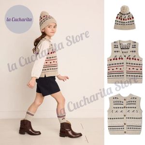 Revestimiento de otoño de invierno para niñas para niñas FW23 CHERRY WOOLEN HATA CRIBA DE LISPACIÓN DE LA CORRIMA DE LA CUENTA 100 LANA 230906