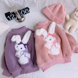 Pullover Hiver enfants fille sweat dessin animé lapin polaire épaissir bébé fille laine pull chaud polyvalent à manches longues enfant filles hauts 231218