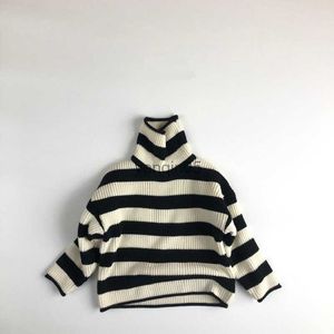 Suéter de invierno para niños pequeños y bebés, niñas, niños, cuello alto a rayas, suéter de punto, abrigo, prendas de punto, suéter, ropa para niños, tops, 1-10 años HKD230719