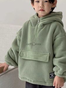 Pull Hiver Chaud Bébé Filles Garçons Plaine Polaire Polaire Demi-Zip Sweat À Capuche Veste Enfants Manteau À Capuche Enfant Tenue Pull Tops 2-10YrsL231215