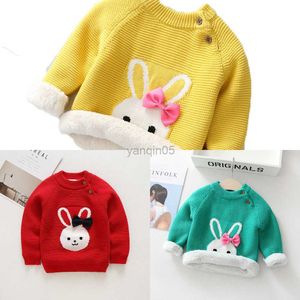 Pullover Winter Warm Kids Vêtements Toddler Infant Sweater pour bébé Girls Boys Cartoon Rabbit Planchez les pulls solides pour enfants HKD230724