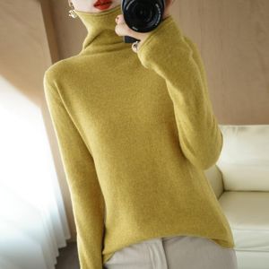 Pulls 100% Pure Pull Pull Woman Femme High Neck Pullèle Cashmere Sweater décontracté à longue tricot tricot 2021 Veste féminine automne / hiver