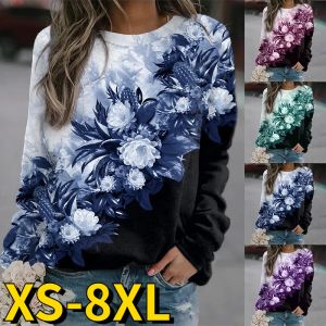 Truien 2022 Nieuwe Dames Retro Elegante Tops Ronde Hals Trui Herfst Winter Dames Casual Lange Mouwen Bloemenprint Trui T-shirt