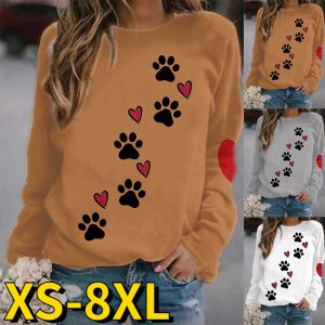 Jerséis Retro elegantes para mujer, suéter de cuello redondo, camiseta informal de manga larga con estampado de huellas de perro, otoño e invierno, 2022