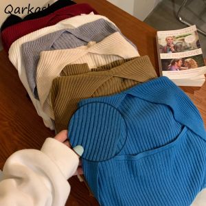 Jerséis Jerseys de 7 colores para mujer, suéteres de punto de manga larga con cuello cuadrado ajustado, minimalismo, moda Allmatch, estilo coreano, señoras sexys