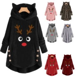 Pulls Pull de noël pour femmes, grande taille, manteaux à capuche, pull noel femme Jersey moche, hiver 2023, grande Parka noire 5XL 4XL 3XL