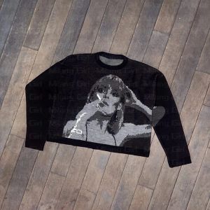 Truien streetwear gebreide hiphop trui mannen vrouwen roken portret print trui harajuku gothic oversized trui katoenen trui