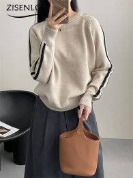 Pulls Streetwear pull femmes automne nouvelle mode coréenne rayé couleur Collision pull col rond décontracté pulls amples haut tricoté