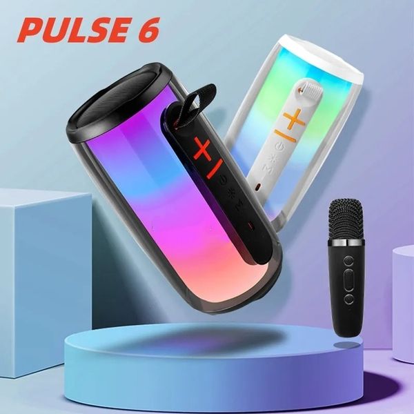 Pulse 6 Haut-parleur Bluetooth portable plein écran Lumières de couleur dynamiques Carte de caisson de basses Bluetooth sans fil Haut-parleur portable avec microphone unique