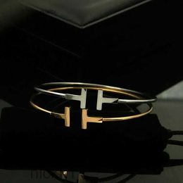 Pulsera mujer nieuwe luxe kwaliteit mode dames sieraden roestvrij staal open manchet dubbele t bangle armband goud zilveren roos HI241S1959 kiwz