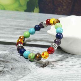 Pulseras Con Cuentas 7 Chakra Hebras de Piedra Curativa Pulsa Joyas de Piedras Preciosas de Cristal Para Mujeres Yoga Meditación Al por