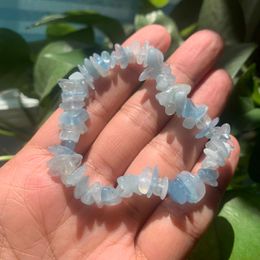 Pulseras de chip de cristal para nias pulsera elstica de piedra de energy curativa para mujeres piedra de cristal de aguamarina azul