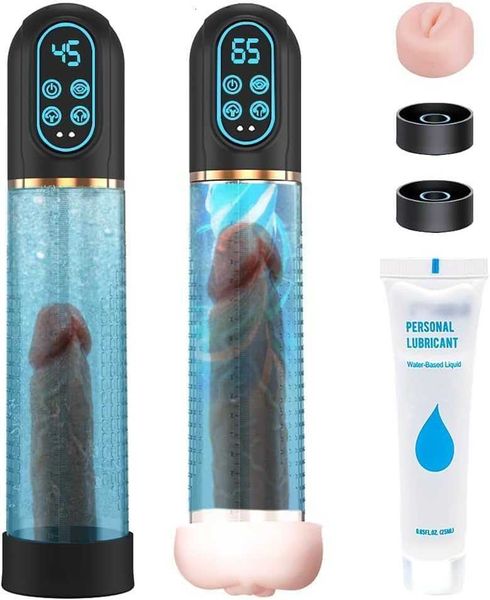 Extensor de amplificador de bomba con lubricante 3-en-1 Vibrador de hombres Bomba de vacío eléctrica con 12 modos de entrenamiento inteligentes establecidos con juguetes orgánicos masculinos más fuertes para hombres ICD