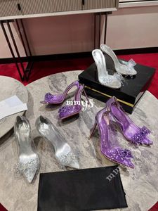 Pump Bride talons Rhingestone Sandals Femmes Chaussures PVC avec strass pointu à bout fermé Mariage High Heels Elegance Femme