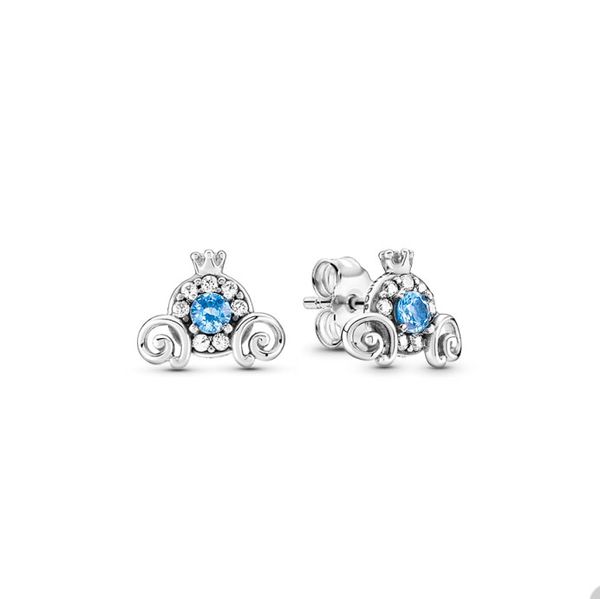 Citrouille Entraîneur Boucles D'oreilles Pour Pandora Authentique En Argent Sterling Parti Bijoux Designer Boucle D'oreille Ensemble Pour Les Femmes Bleu Cristal Boucle D'oreille En Diamant Avec Boîte D'origine