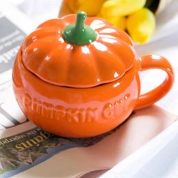 Pumpkin Creative Water Cup Thermos en céramique avec couvercle Exquis Petit-déjeuner avoine thermure thermosphérique lait à étanche 240424