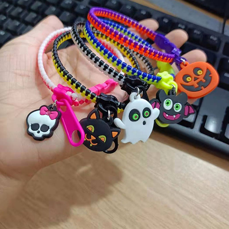 Pumpkin Jewelry Pendant Bracelet Wristband Ghost Head Zipper Bracelets Halloween Children's Wristband Ornaments Gifts